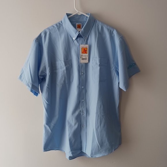 Railroad Short Sleeve Shirt Keolis Commuter Rail Mens Blue Poplin NWT L Large - Picture 1 of 6